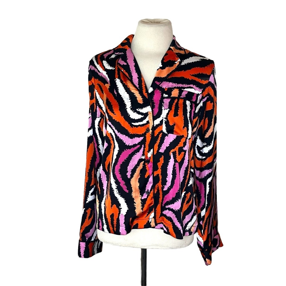 Diane Von Furstenberg DVF Target Pajama Top SZ XXS‎ NOTCH  Collar  Zebra